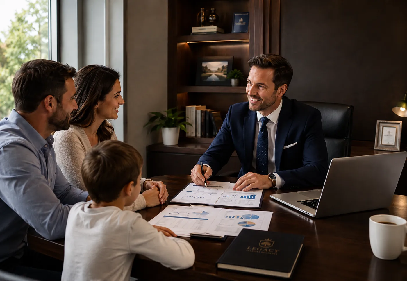 Family consultation with an advisor at Legacy Wealth Builders